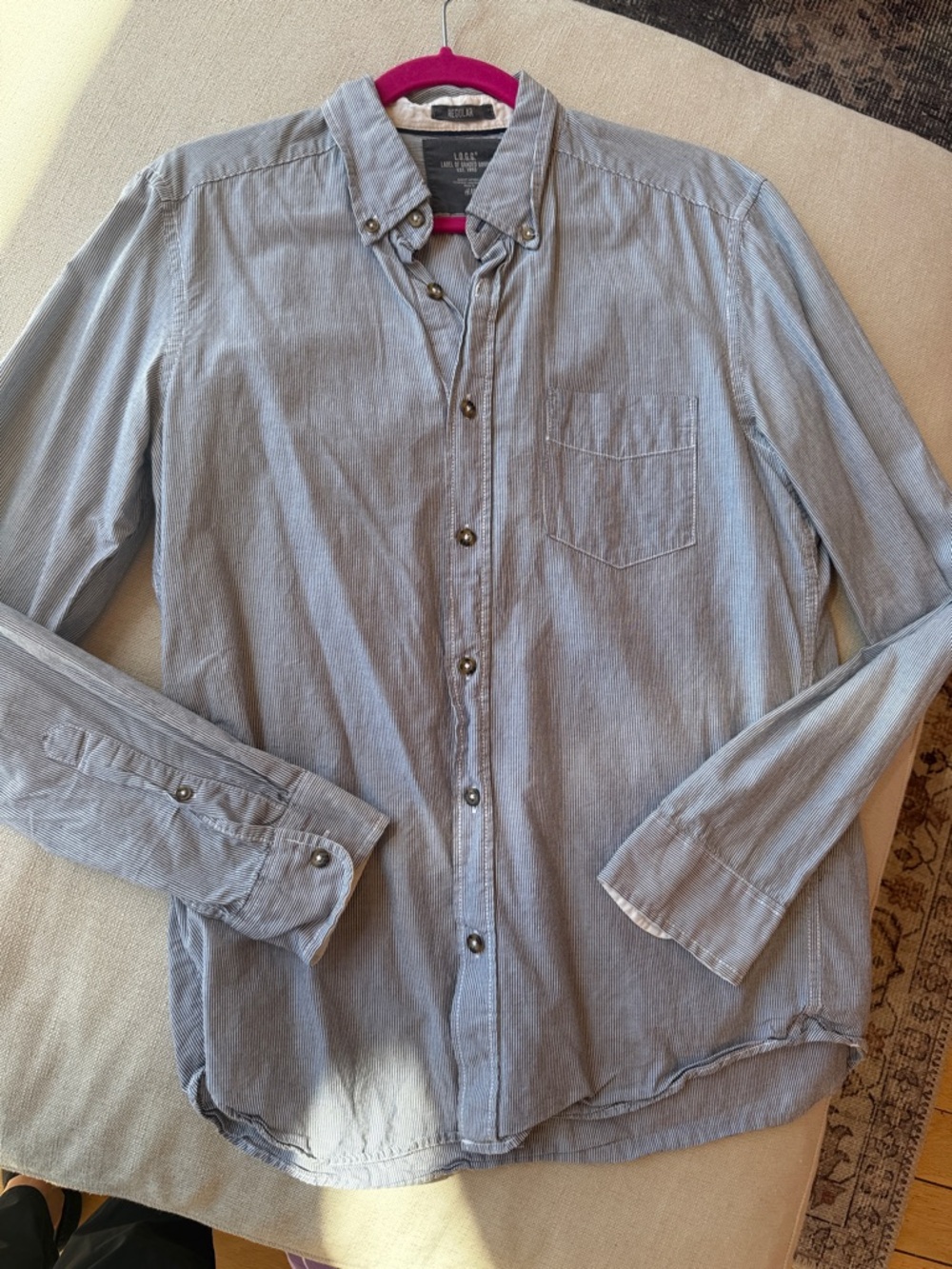 H&M Light Blue Striped Long-Sleeve Button-Down Shirt